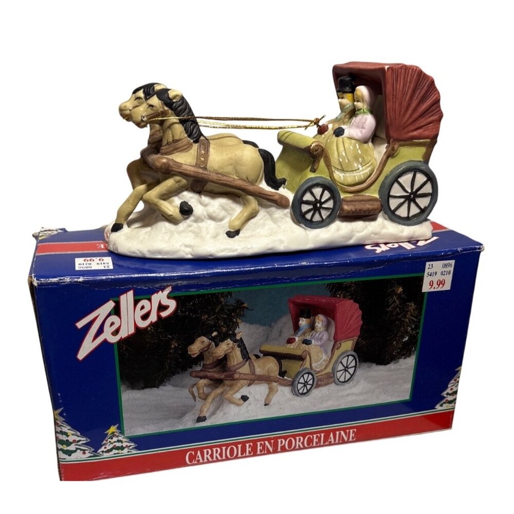 Zellers Porcelain Horse-Drawn Carriage Figurine With Box